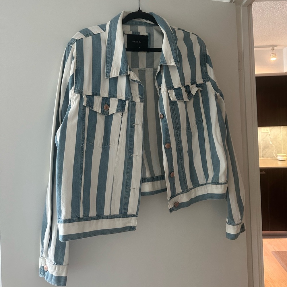 FOREVER 21 striped denim jacket
